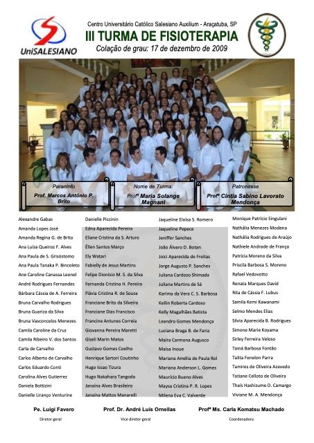 Placa de formatura da III Turma de Fisioterapia, 2009