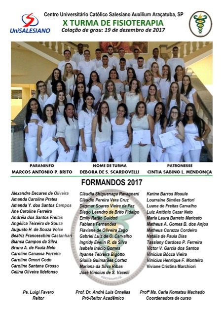 Placa de formatura da X Turma de Fisioterapia, 2017