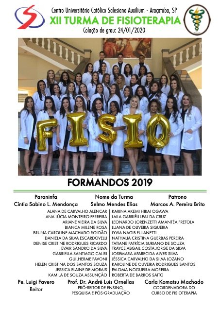 Placa de formatura da XII Turma de Fisioterapia, 2019